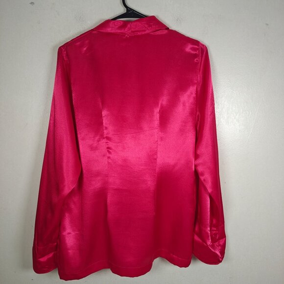 Vintage Victorias Secret Pajama Set Hot Pink Magenta Satin Blazer & Pants Size S - Picture 2 of 8